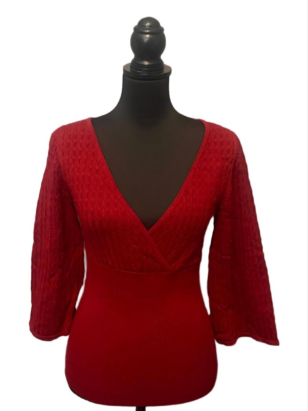 Stunning burgundy pointelle wrap sweater